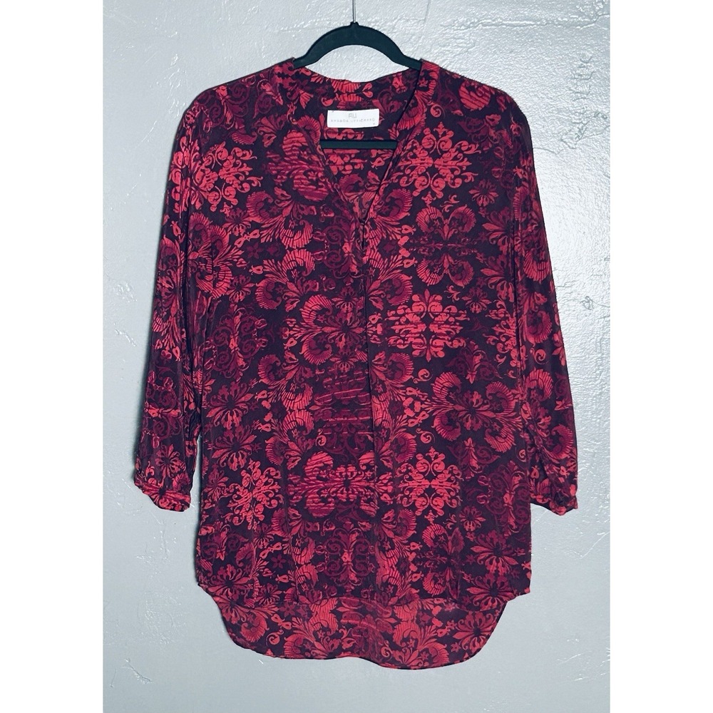 Women's Amanda Uprichard 100% silk long-sleeve top Size M Damask Burgundy